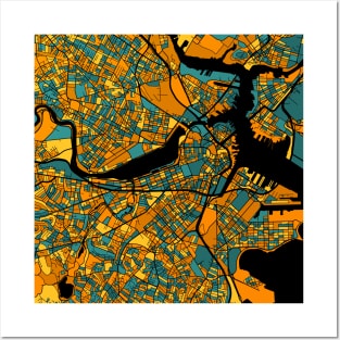 Boston Map Pattern in Orange & Teal Posters and Art